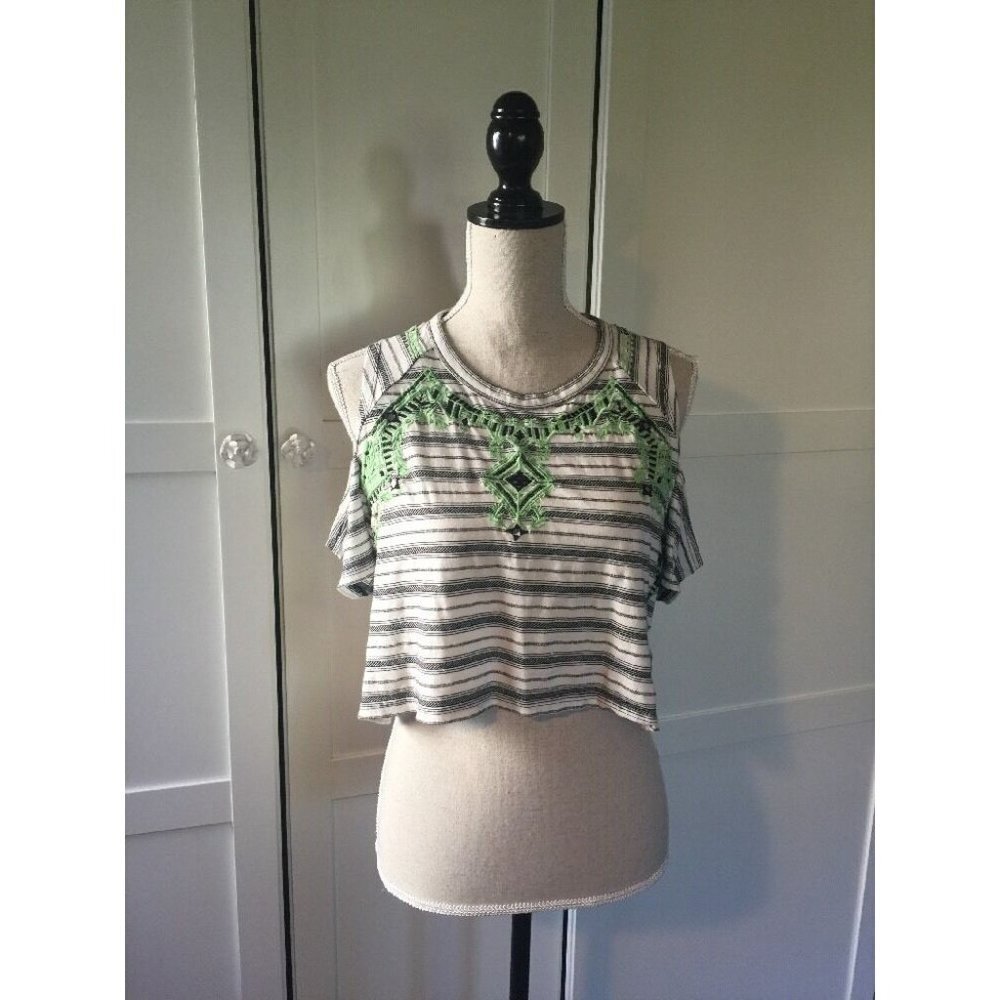 Free People New Romantics Embroidered Striped Crop
